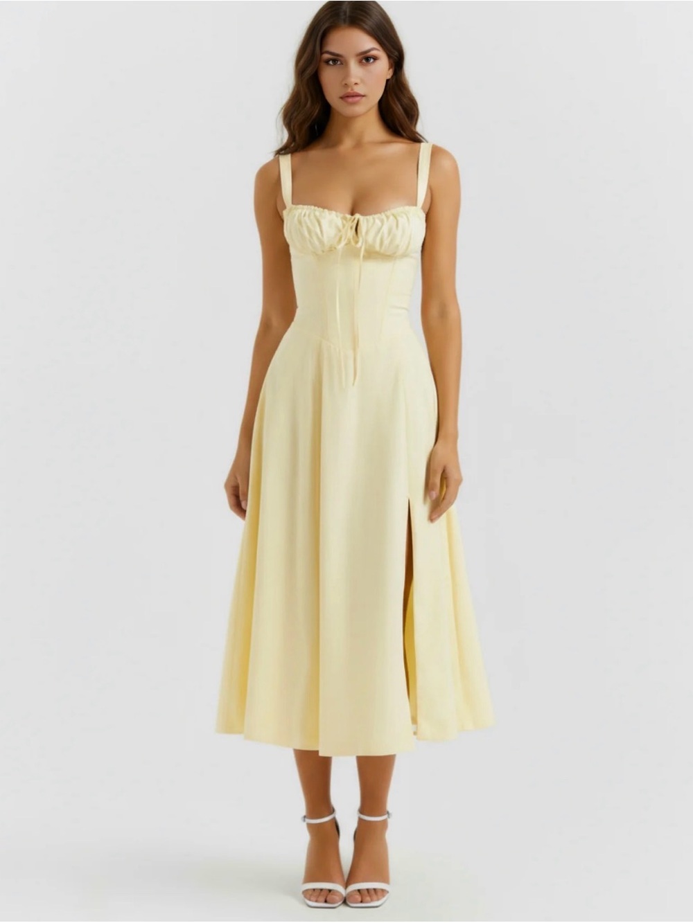 Dress Forum butter Yellow corset Bodice Midi Dress cottage core
